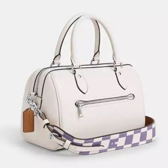 Rare NWT Rowan Satchel Bag w Checkerboard Print : Silver/Light Violet/Ch… - Picture 13 of 16